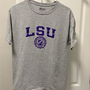 Champion Gray T-Shirt with Purple LSU Logo